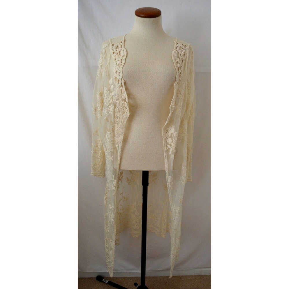 Vivid Collection Open Cardigan S/M Cream Crochet Lace Long Sleeve Boho Fairy